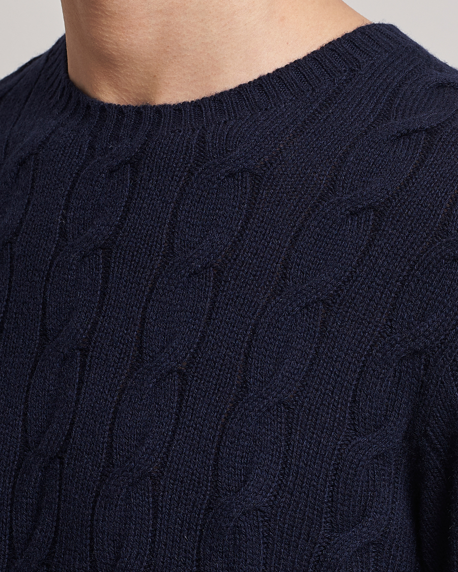 Mies | Puserot | Ralph Lauren Purple Label | Cashmere Cable Crew Neck Sweater Chairman Navy
