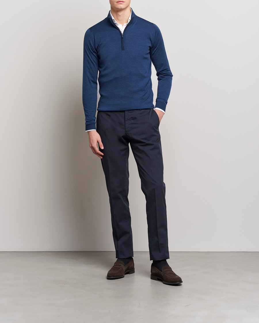 Mies | Puserot | John Smedley | Barrow Extra Fine Merino Half Zip Indigo