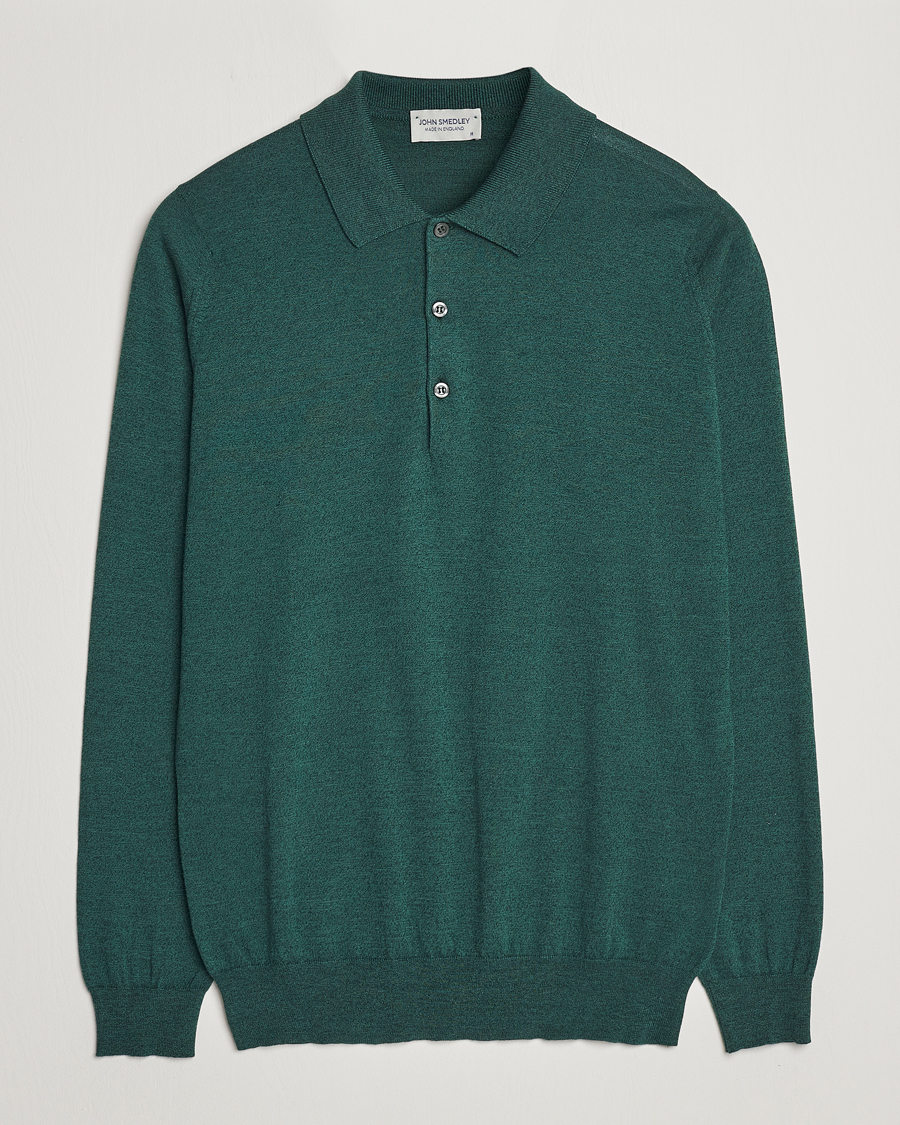 Mies | Puserot | John Smedley | Belper Wool/Cotton Polo Pullover Bottle Green