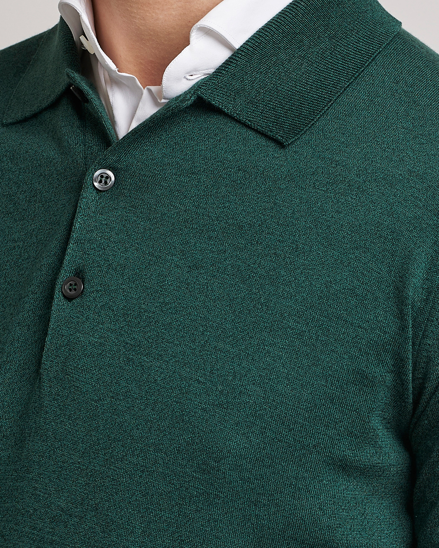 Mies | Puserot | John Smedley | Belper Wool/Cotton Polo Pullover Bottle Green