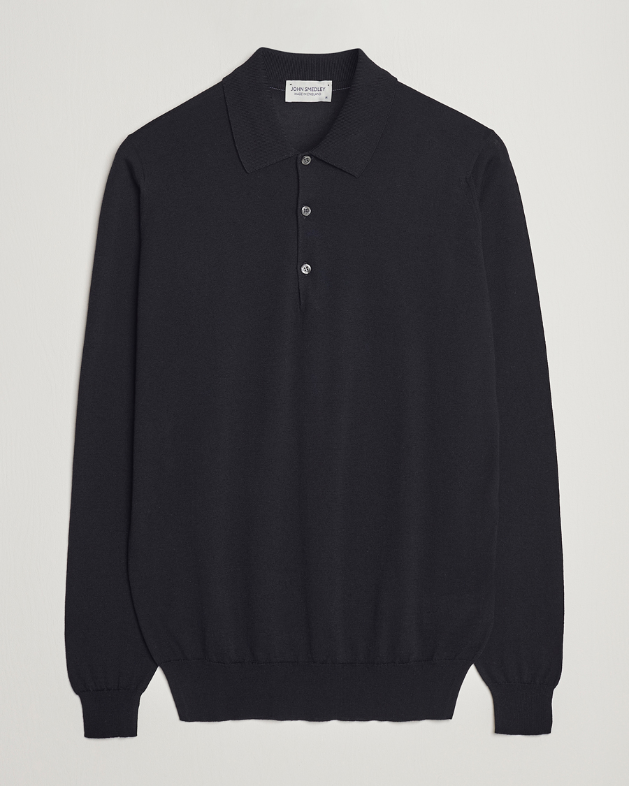 Mies | Puserot | John Smedley | Belper Wool/Cotton Polo Pullover Navy
