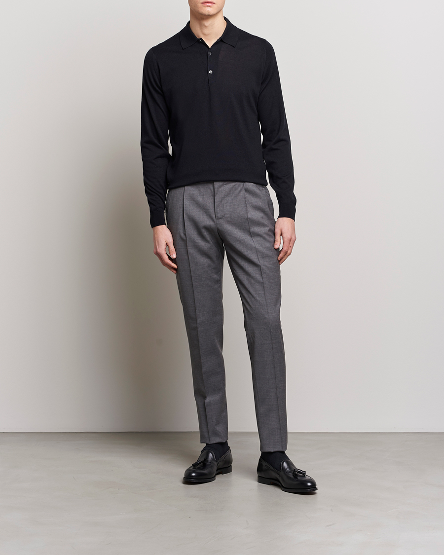 Mies | Puserot | John Smedley | Belper Wool/Cotton Polo Pullover Navy