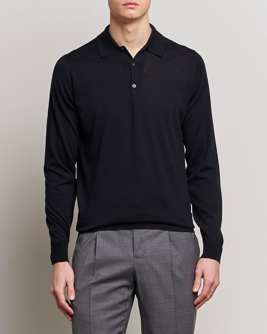 Mies |  | John Smedley | Belper Wool/Cotton Polo Pullover Navy