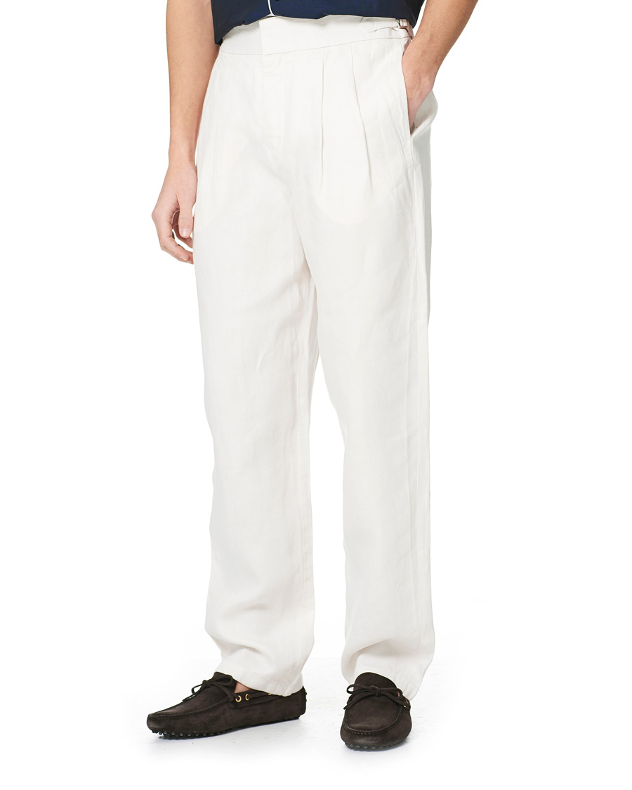 Mies | Housut | Orlebar Brown | Lyford Relaxed Pleated Linen Trousers White Sand
