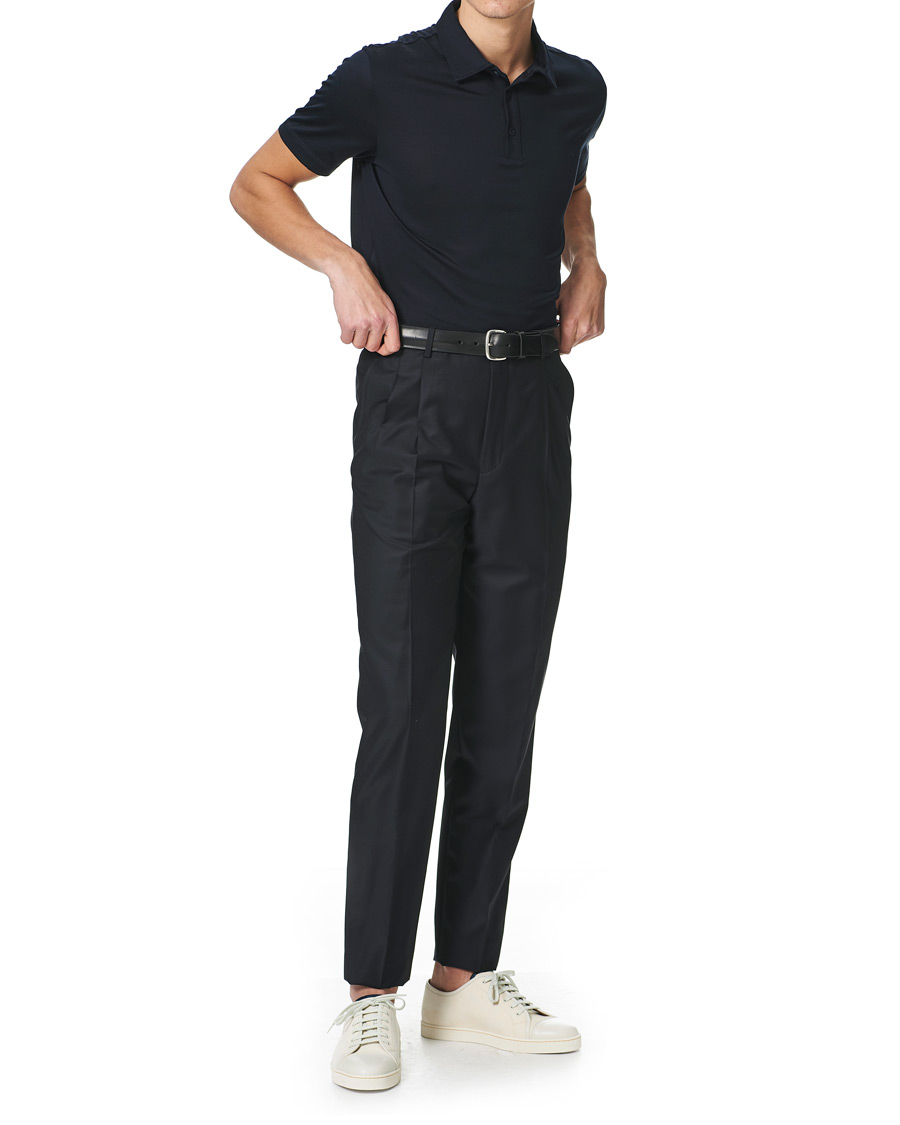 Mies | Italian Department | Giorgio Armani | Cotton/Silk Short Sleeve Polo Navy