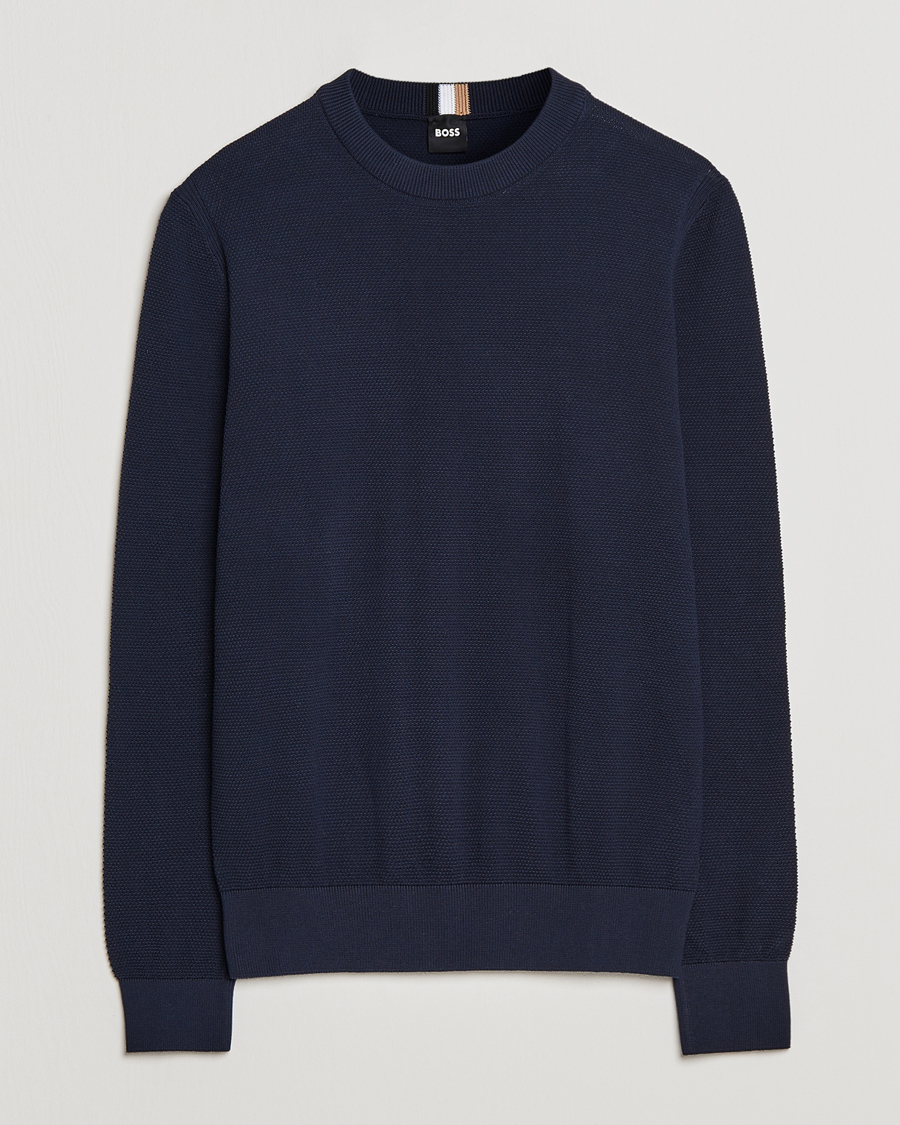 Mies | Puserot | BOSS BLACK | Ecaio Knitted Structured Sweater Dark Blue