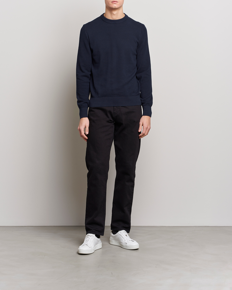 Mies | Puserot | BOSS BLACK | Ecaio Knitted Structured Sweater Dark Blue