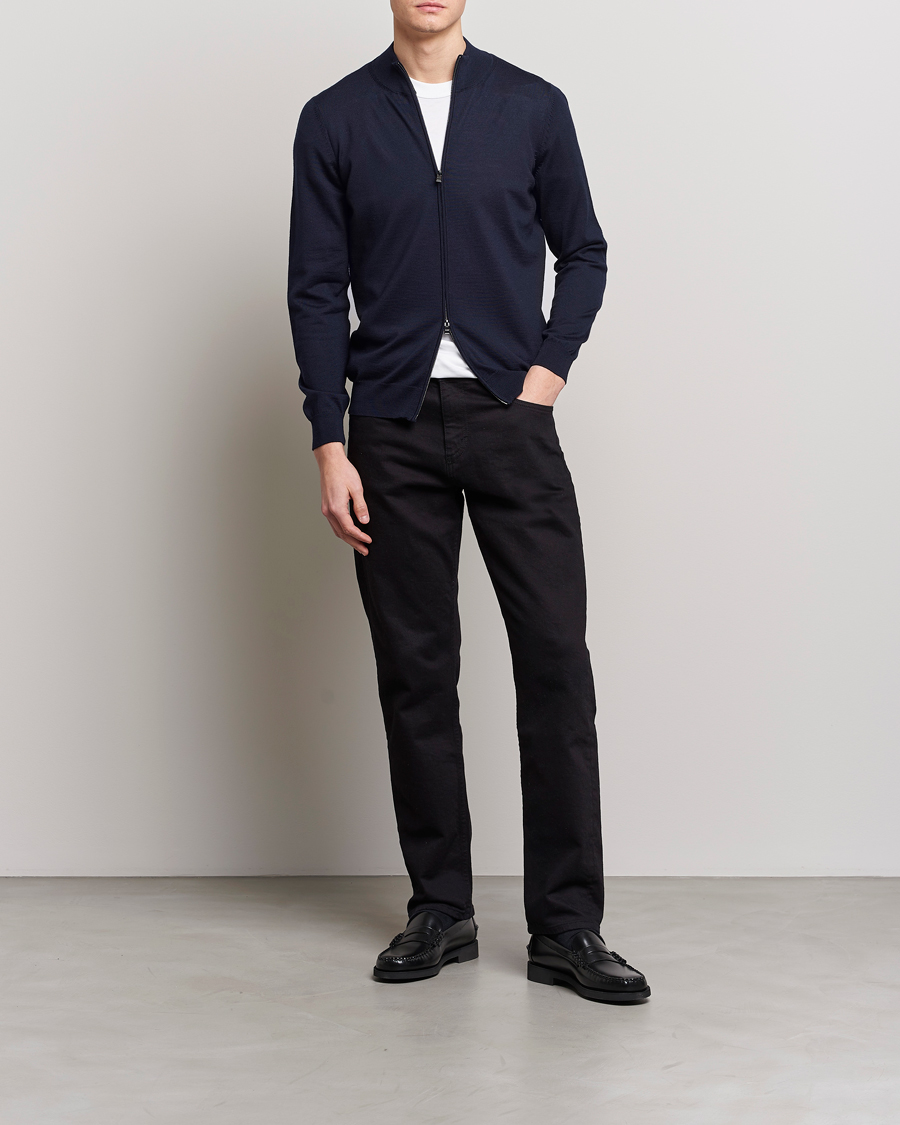 Mies | Puserot | BOSS BLACK | Balonso Full-Zip Sweater Dark Blue