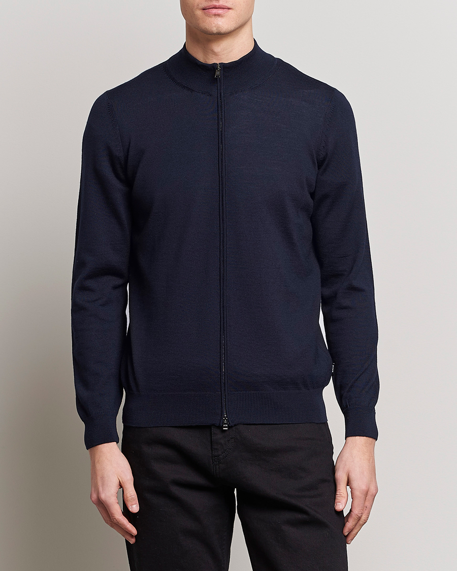 Mies | Puserot | BOSS BLACK | Balonso Full-Zip Sweater Dark Blue