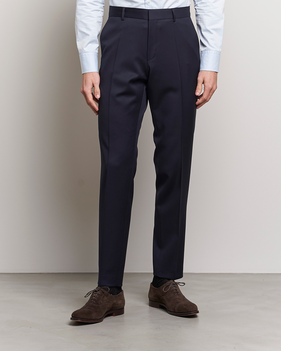 Mies | Housut | BOSS BLACK | Genius Slim Fit Wool Trousers Dark Blue
