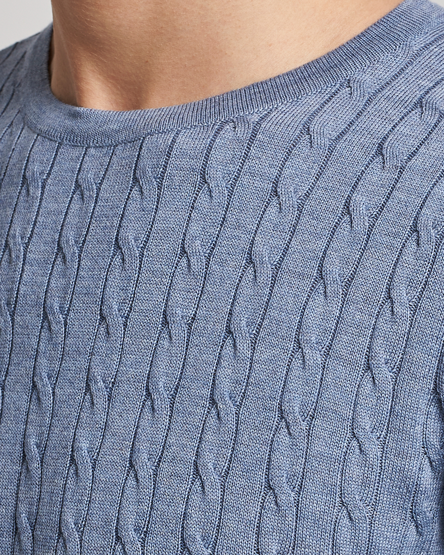 Mies | Puserot | Stenströms | Merino Cable Crew Neck Light Blue