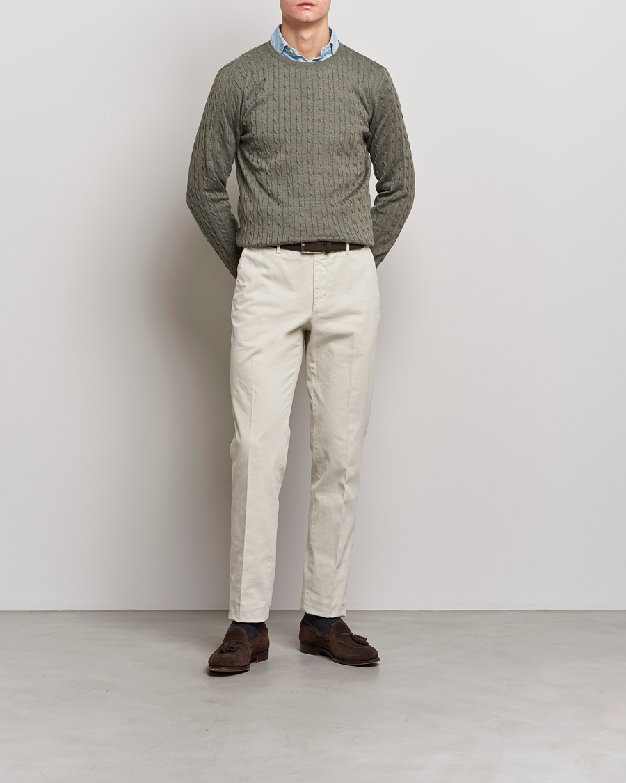 Mies |  | Stenströms | Merino Cable Crew Neck Olive