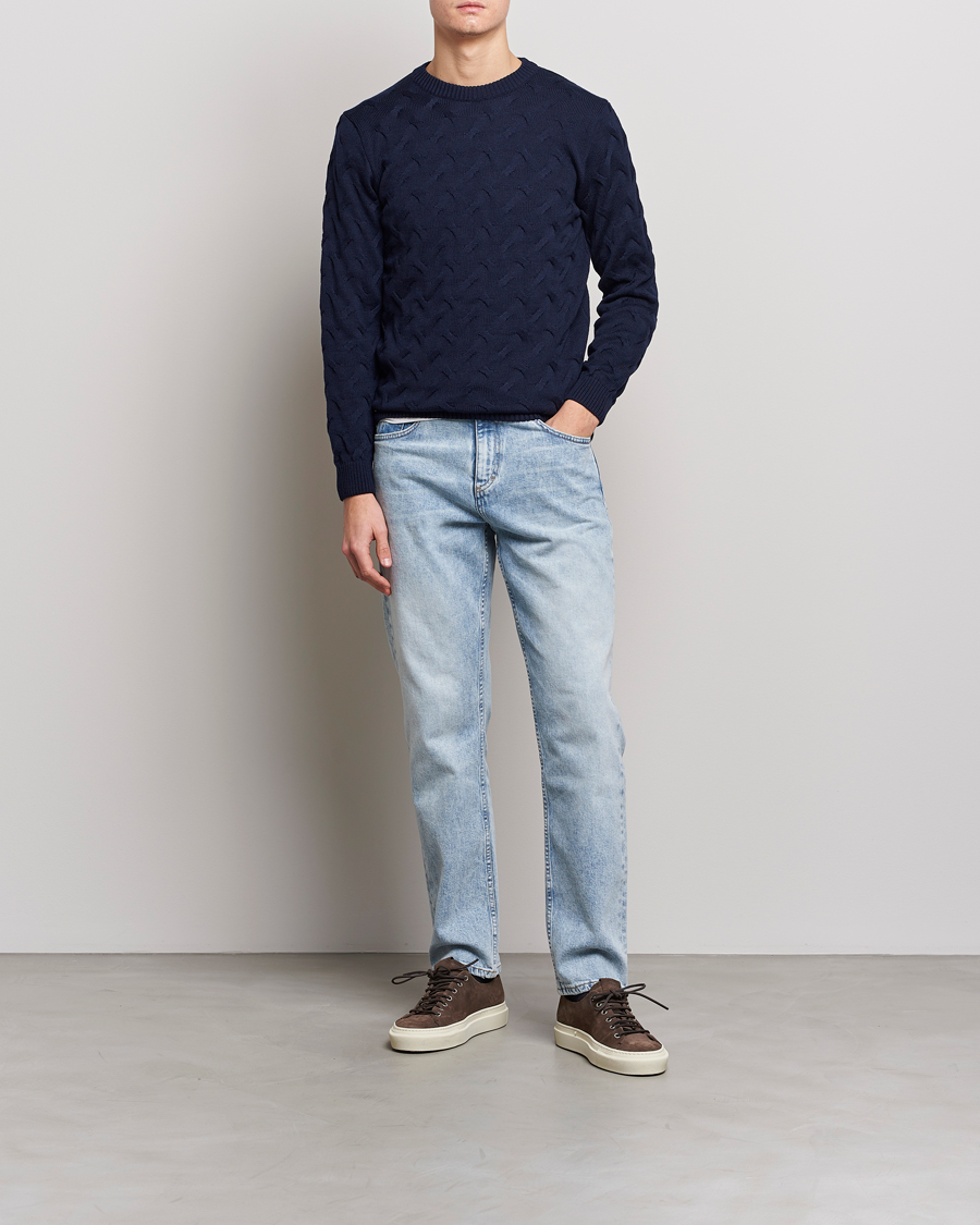 Mies | Puserot | Stenströms | Heavy Cable Merino Crew Neck Navy