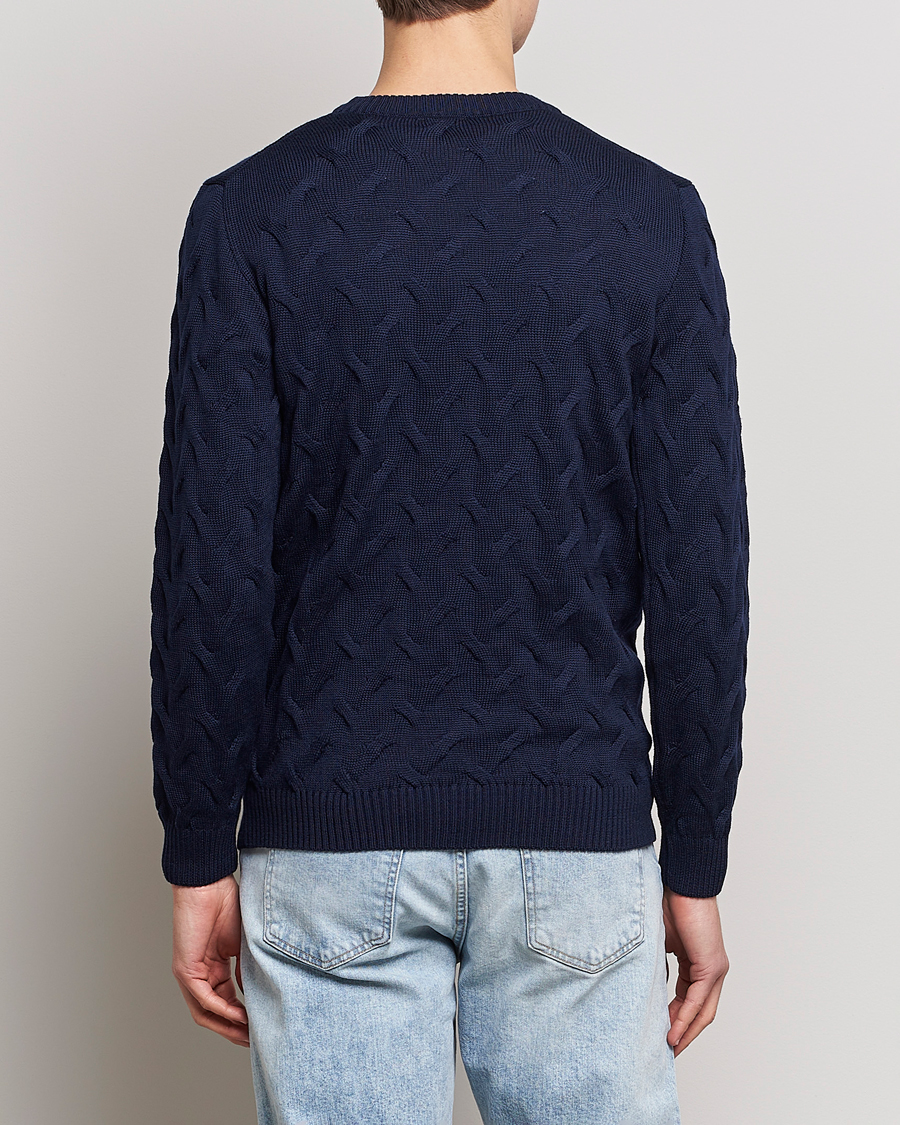 Mies | Puserot | Stenströms | Heavy Cable Merino Crew Neck Navy
