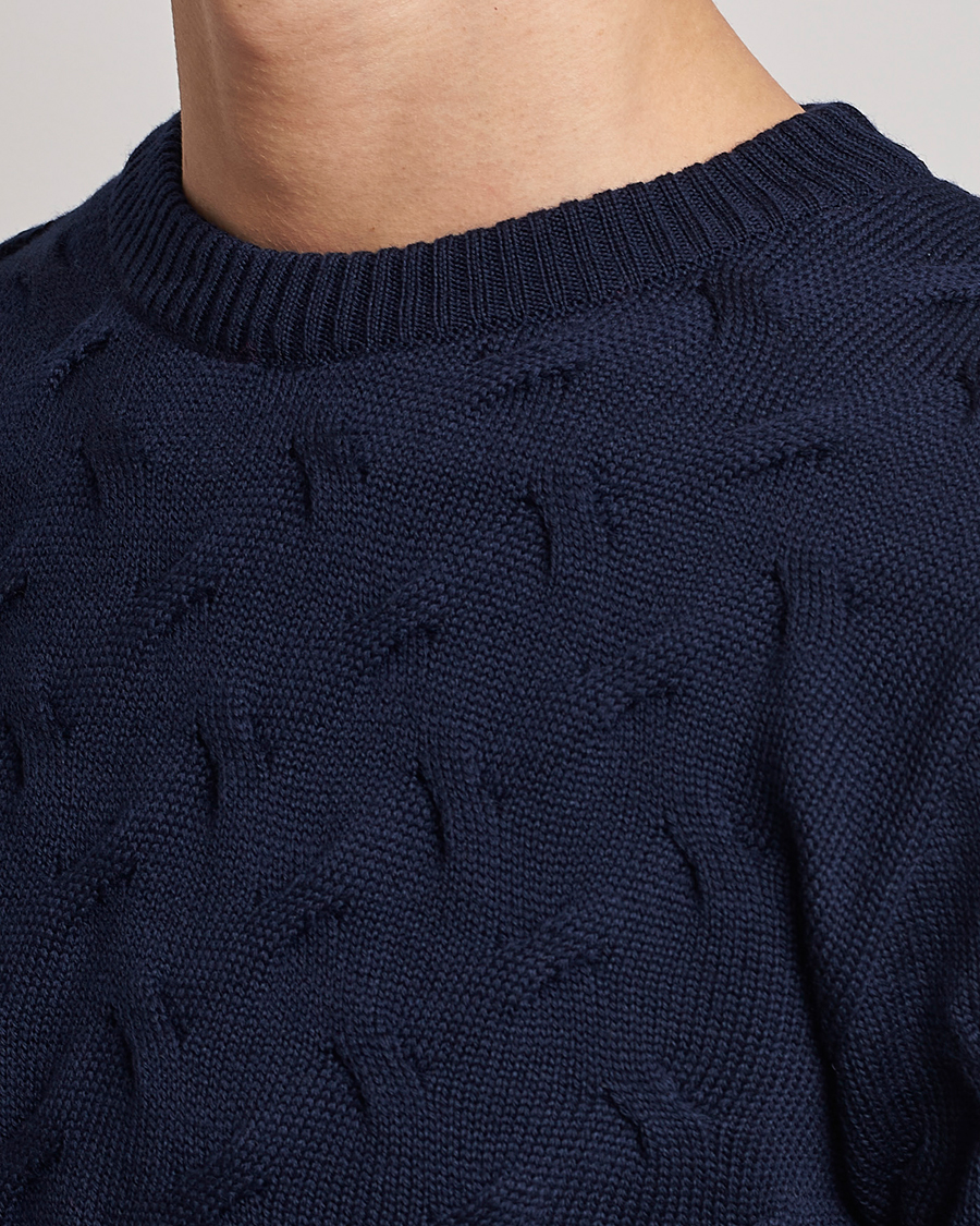 Mies | Puserot | Stenströms | Heavy Cable Merino Crew Neck Navy