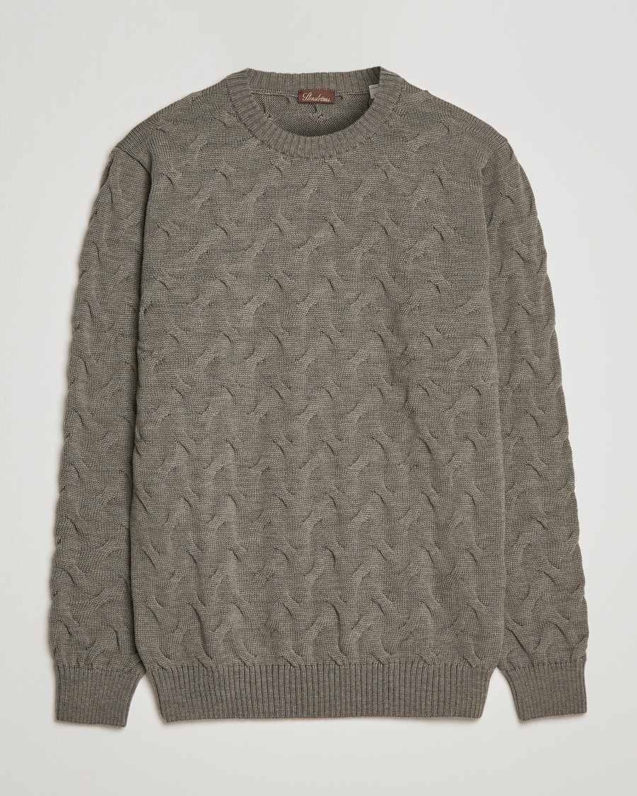 Mies | Puserot | Stenströms | Heavy Cable Merino Crew Neck Olive