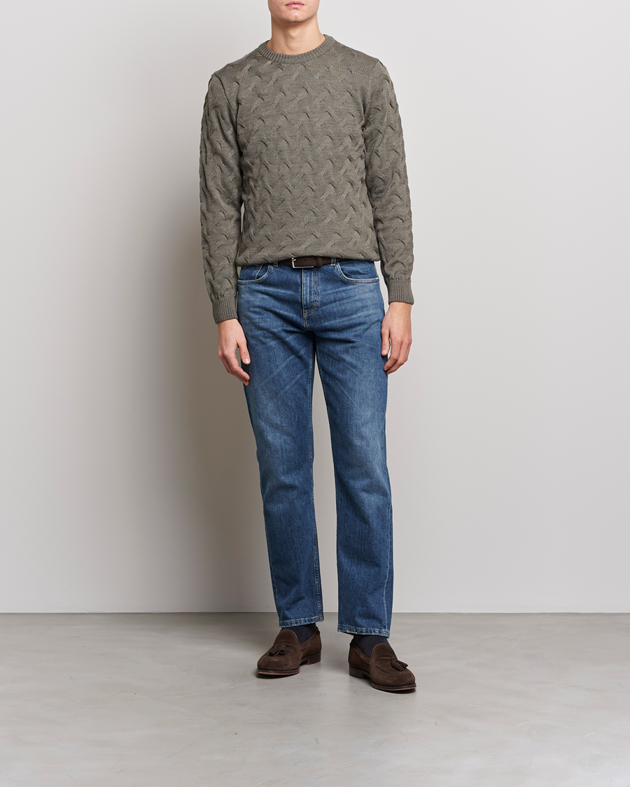 Mies |  | Stenströms | Heavy Cable Merino Crew Neck Olive