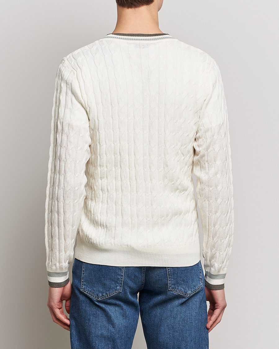 Mies | Puserot | Stenströms | Contrast Merino Cable V-Neck White