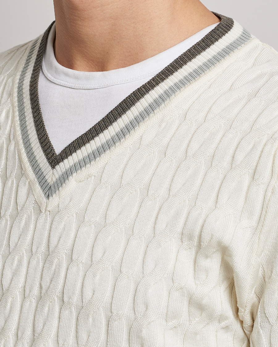 Mies | Puserot | Stenströms | Contrast Merino Cable V-Neck White