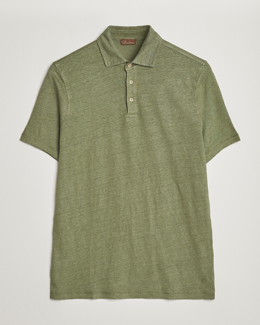 Mies | Pikeet | Stenströms | Linen Polo Shirt Olive