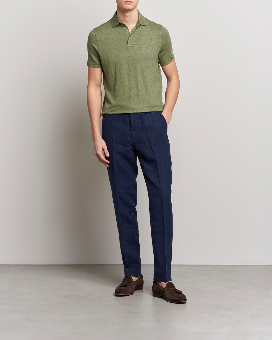 Mies | Pikeet | Stenströms | Linen Polo Shirt Olive