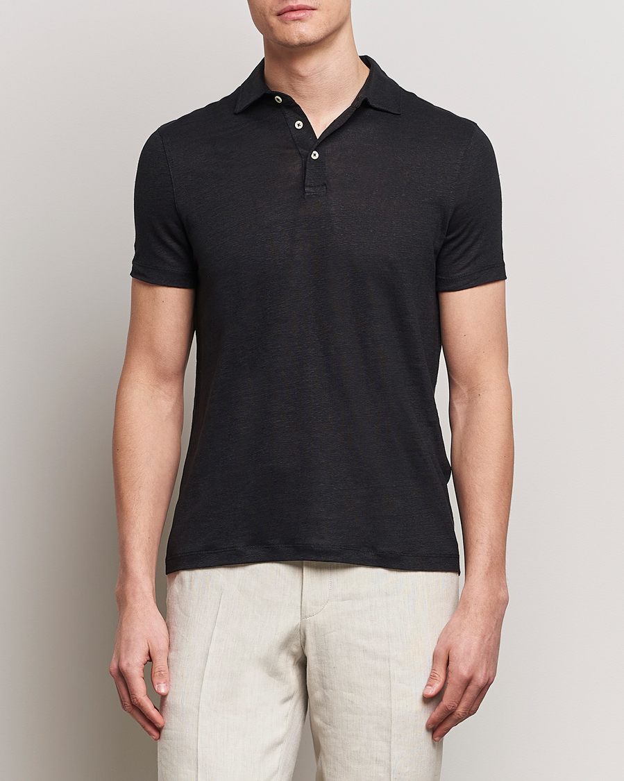 Mies | Pikeet | Stenströms | Linen Polo Shirt Black