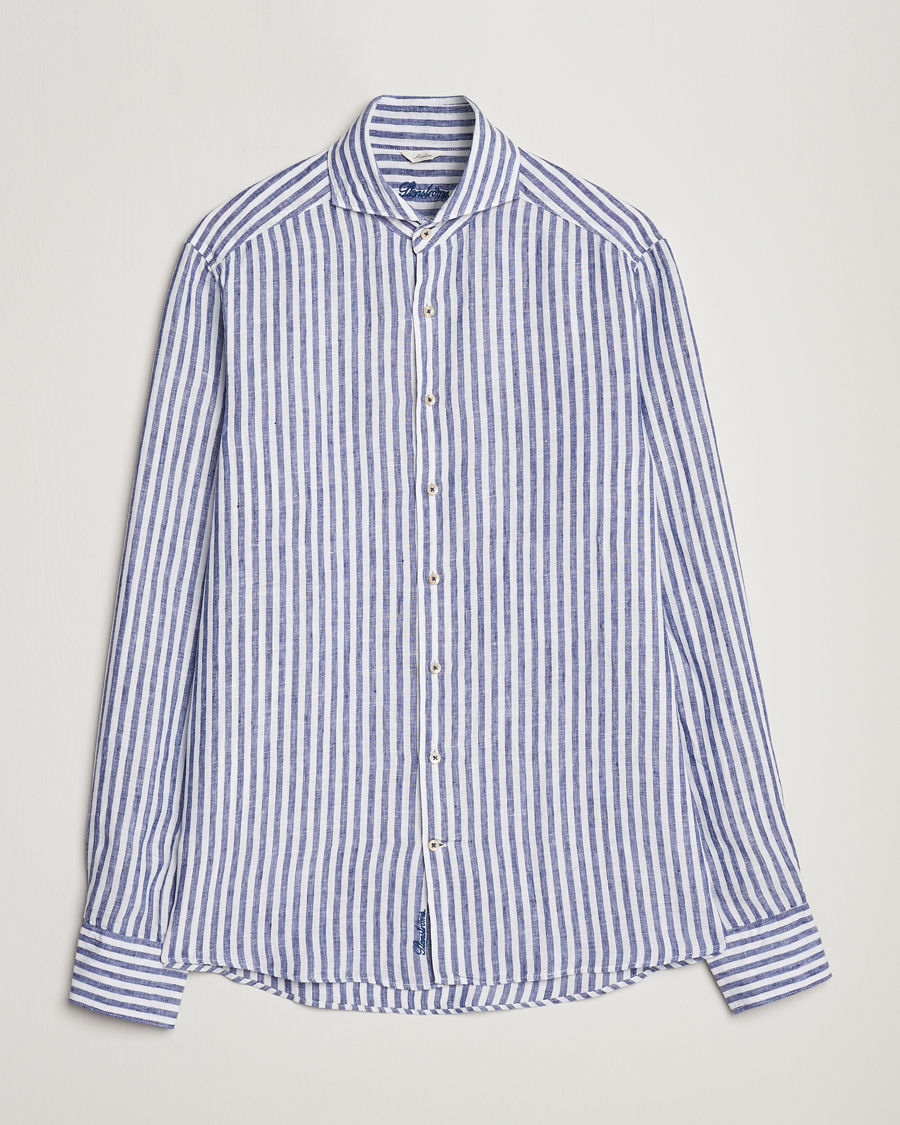 Mies | Kauluspaidat | Stenströms | Slimline Cut Away Striped Linen Shirt Blue