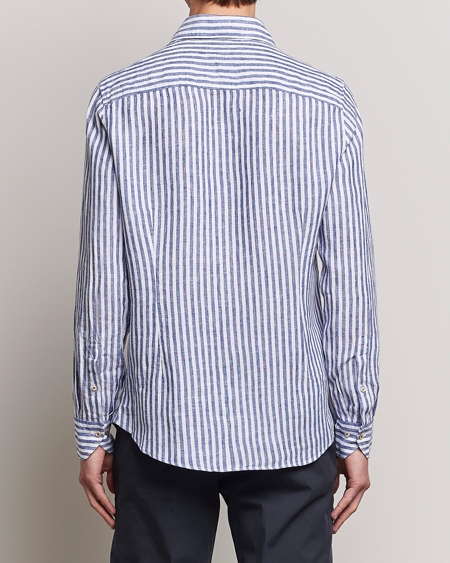 Mies | Kauluspaidat | Stenströms | Slimline Cut Away Striped Linen Shirt Blue
