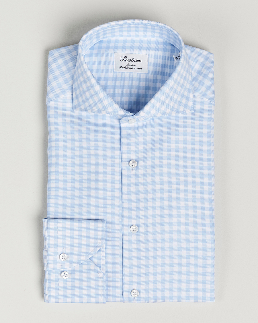 Mies | Kauluspaidat | Stenströms | Slimline Checked Cut Away Shirt Light Blue