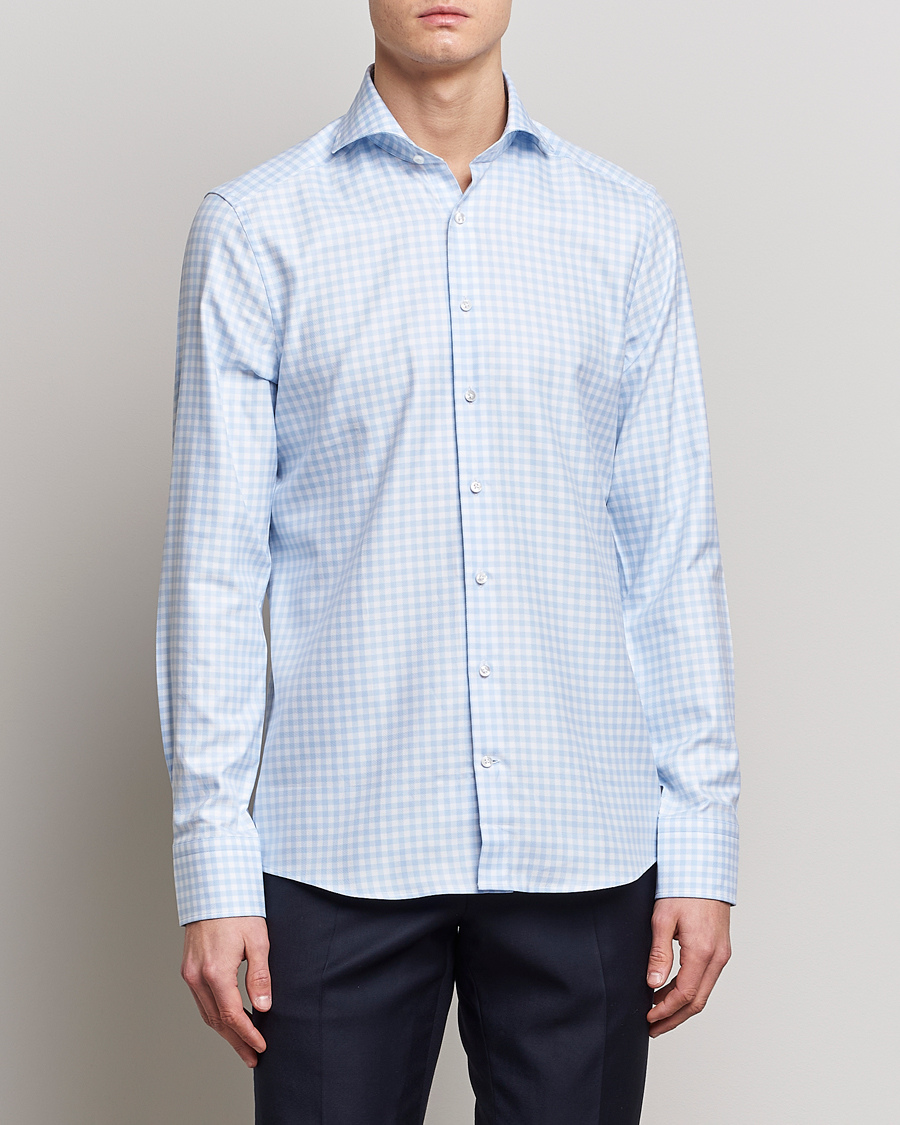 Mies | Kauluspaidat | Stenströms | Slimline Checked Cut Away Shirt Light Blue
