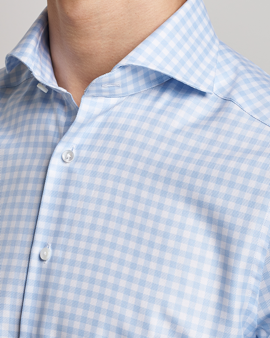 Mies | Kauluspaidat | Stenströms | Slimline Checked Cut Away Shirt Light Blue