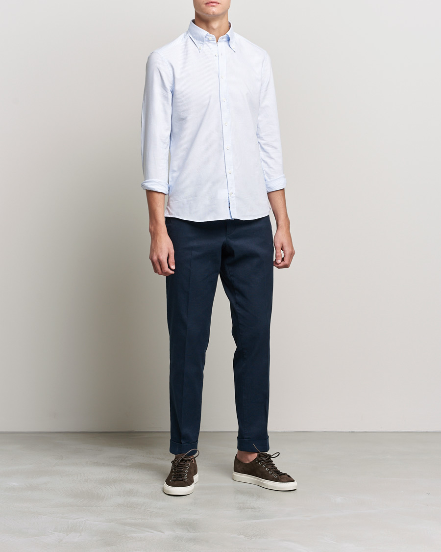 Mies | Kauluspaidat | Stenströms | Slimline Washed Striped Oxford Shirt Light Blue