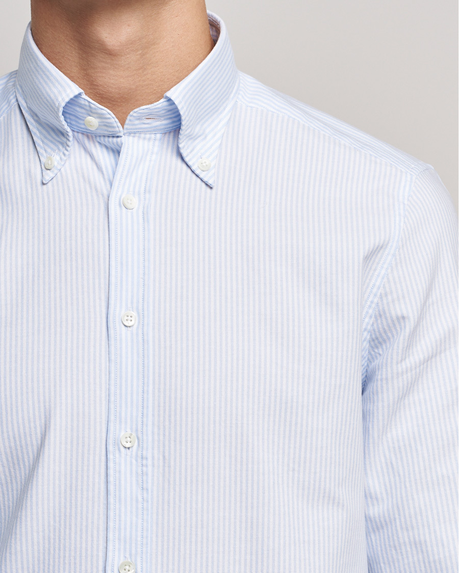 Mies | Kauluspaidat | Stenströms | Slimline Washed Striped Oxford Shirt Light Blue