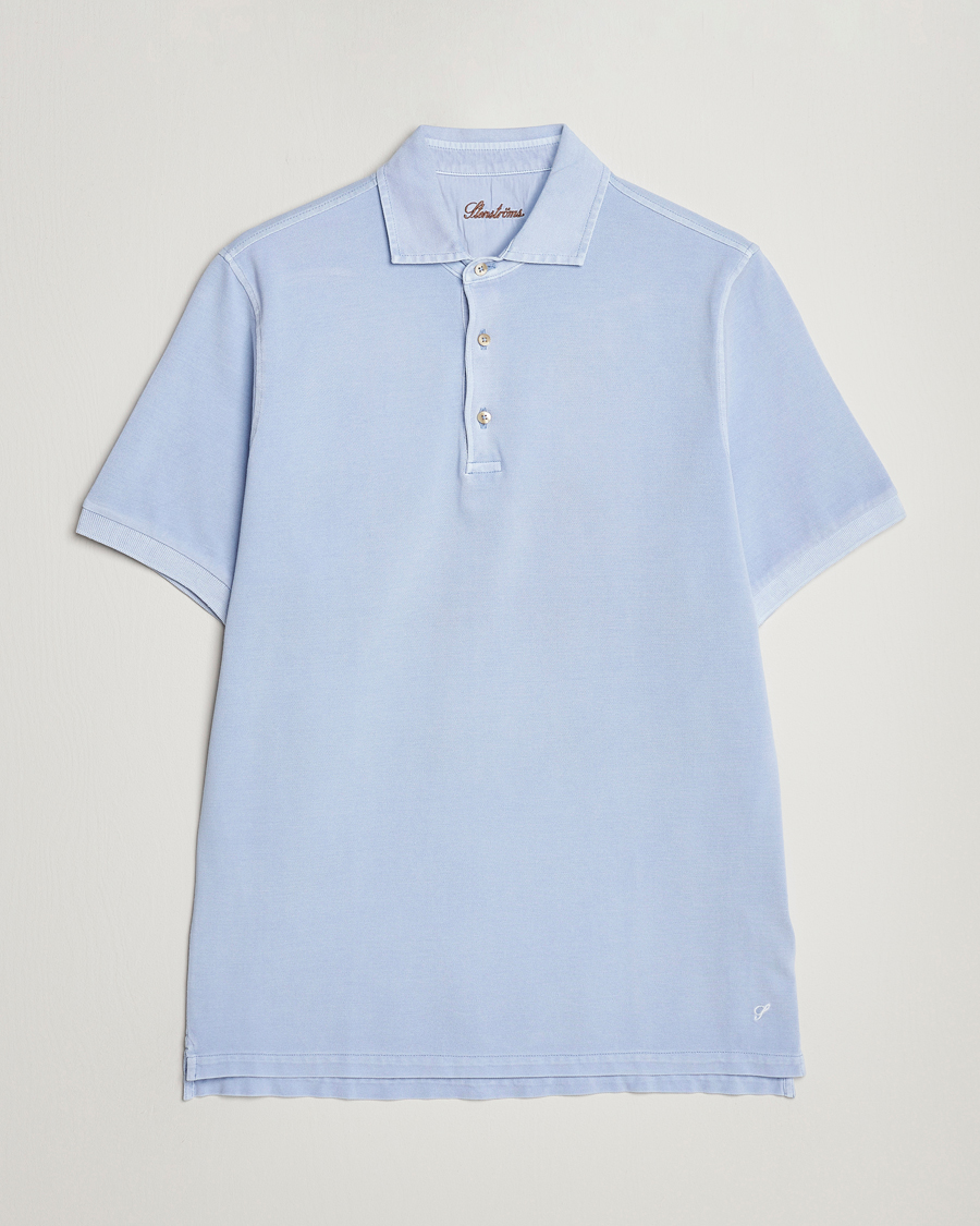 Mies | Pikeet | Stenströms | Pigment Dyed Cotton Polo Shirt Light Blue