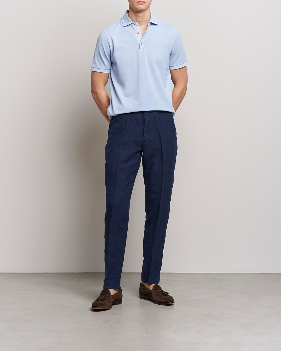 Mies | Pikeet | Stenströms | Pigment Dyed Cotton Polo Shirt Light Blue