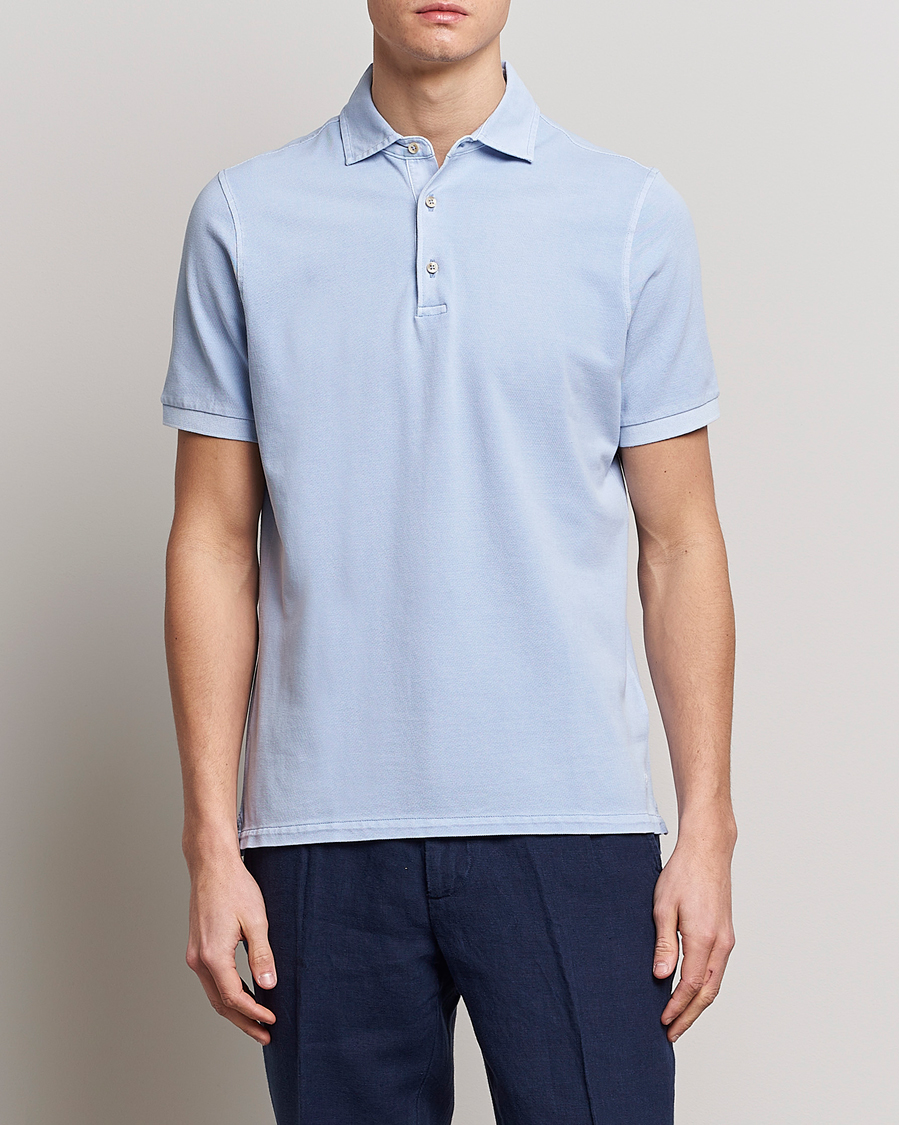 Mies |  | Stenströms | Pigment Dyed Cotton Polo Shirt Light Blue