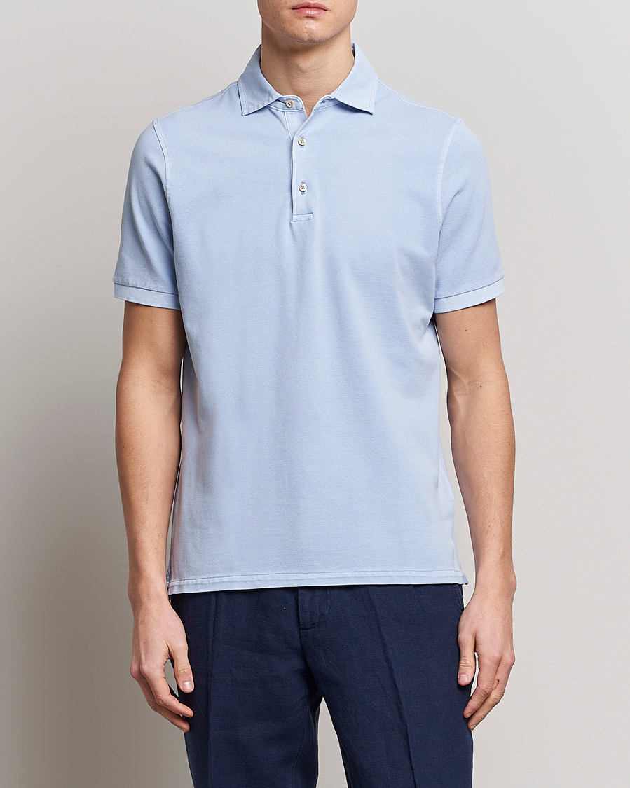 Mies | Pikeet | Stenströms | Pigment Dyed Cotton Polo Shirt Light Blue