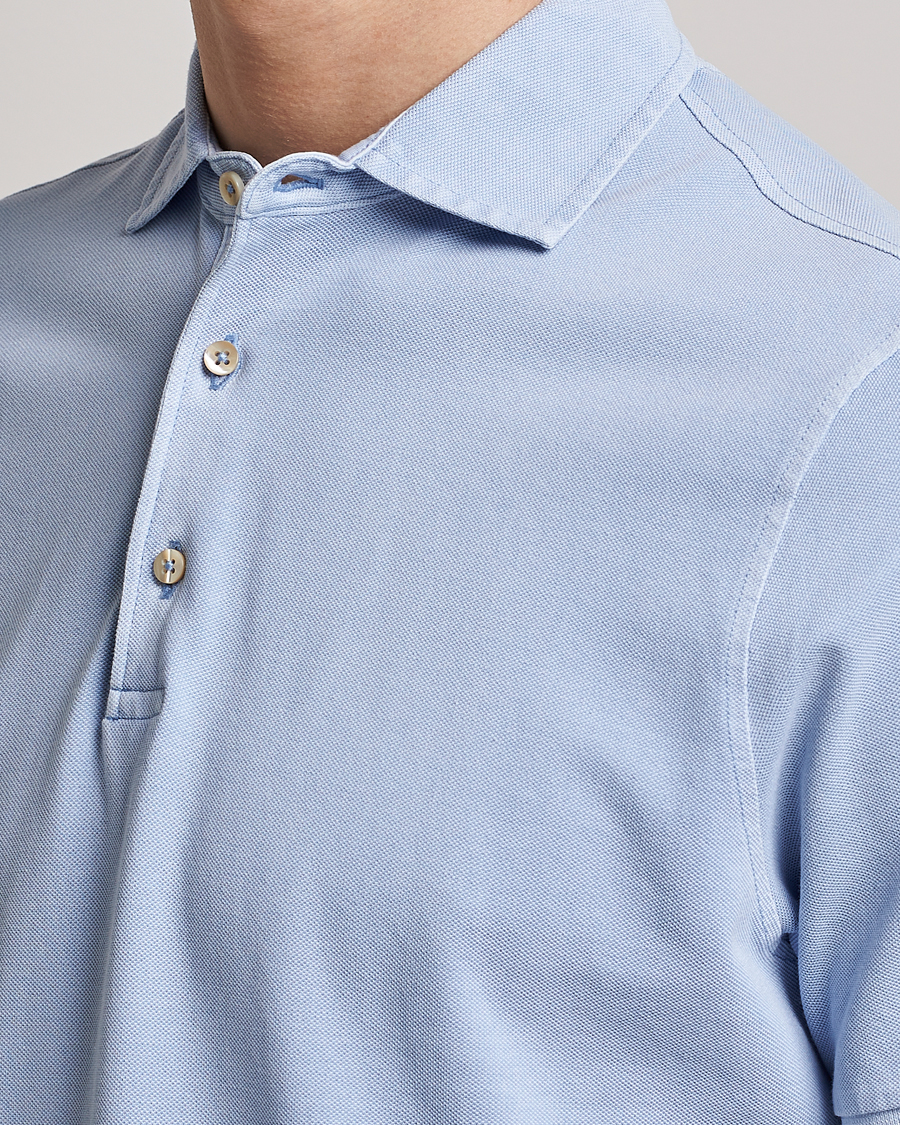 Mies | Pikeet | Stenströms | Pigment Dyed Cotton Polo Shirt Light Blue