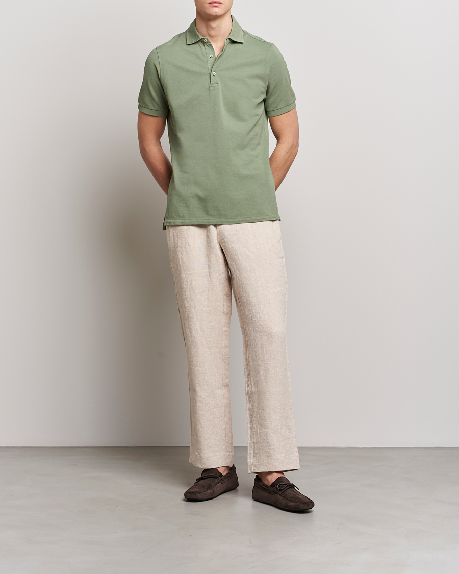 Mies | Pikeet | Stenströms | Pigment Dyed Cotton Polo Shirt Green