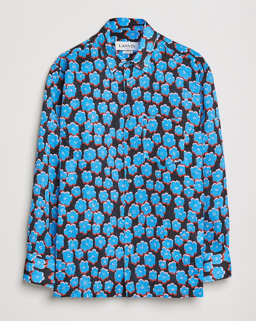 Mies | Kauluspaidat | Lanvin | Printed Flower Shirt Black/Blue