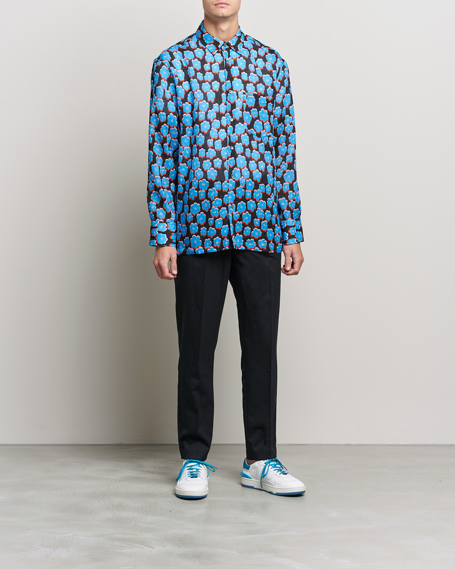 Mies | Kauluspaidat | Lanvin | Printed Flower Shirt Black/Blue