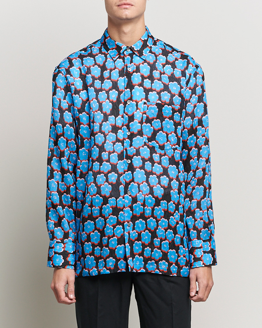 Mies | Rennot paidat | Lanvin | Printed Flower Shirt Black/Blue