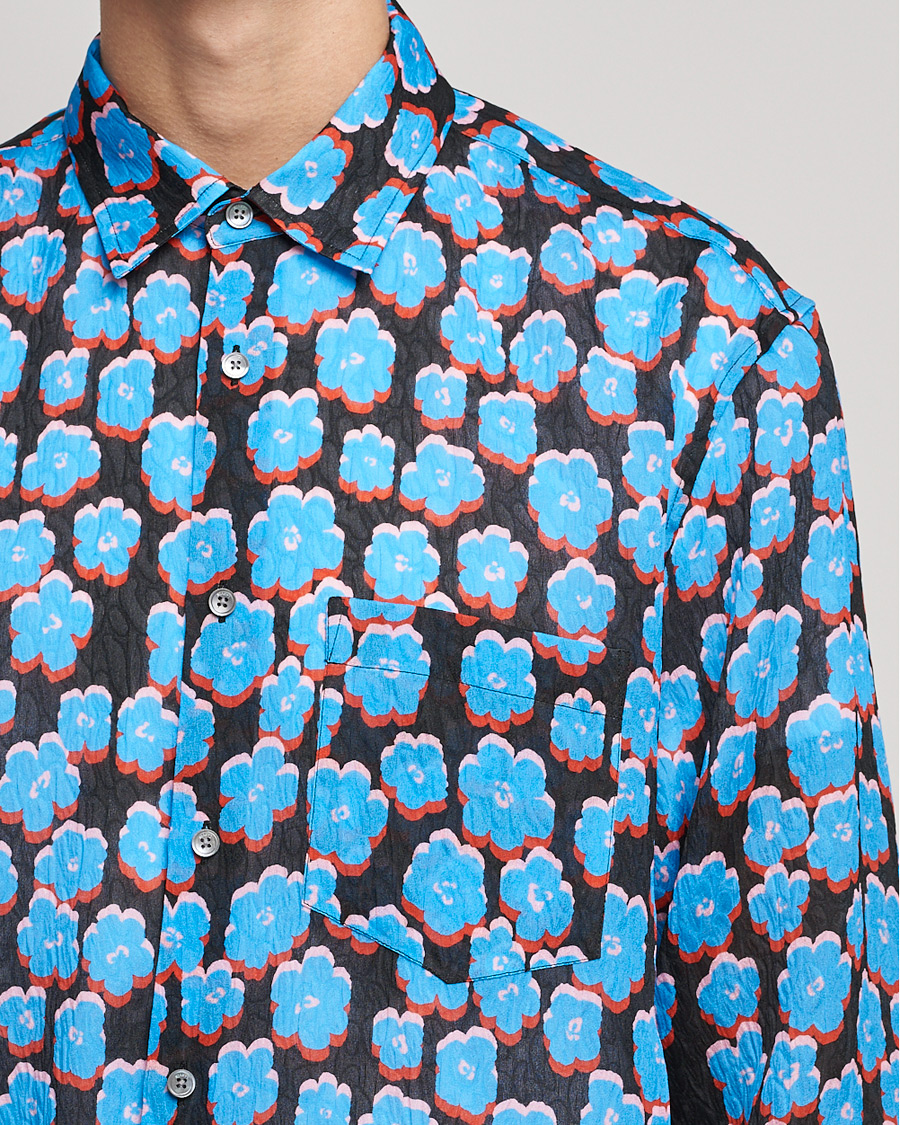 Mies | Kauluspaidat | Lanvin | Printed Flower Shirt Black/Blue