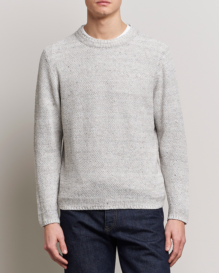Mies | Puserot | Inis Meáin | Moss Stiched Linen Crew Neck Cream