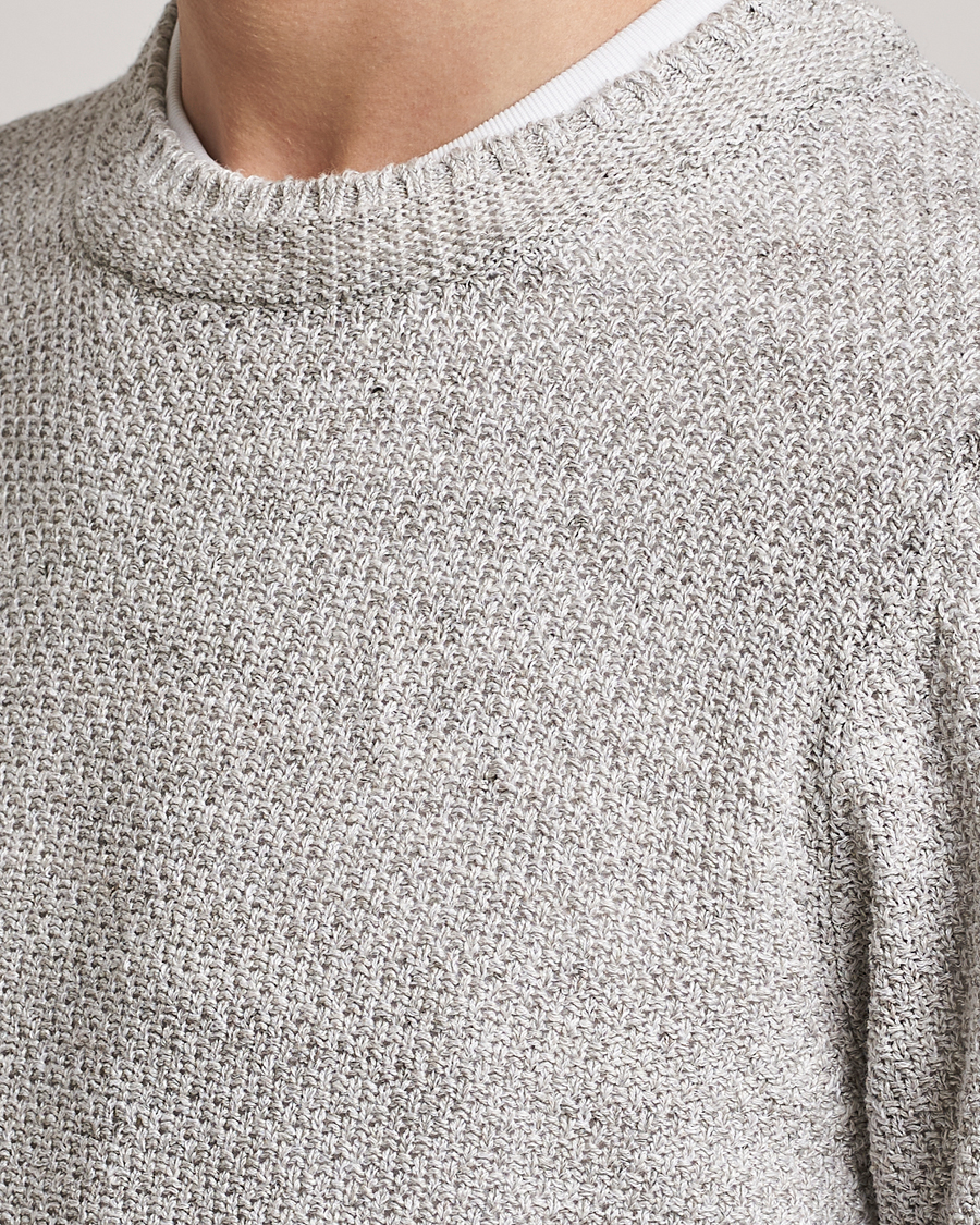 Mies | Puserot | Inis Meáin | Moss Stiched Linen Crew Neck Cream