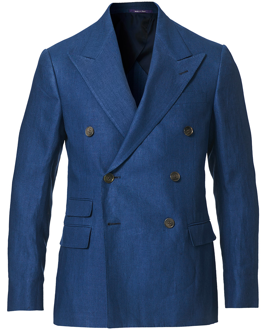 Mies | Pikkutakit | Ralph Lauren Purple Label | Double Breasted Linen Blazer Medium Blue