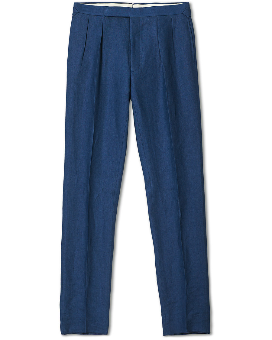 Mies | Housut | Ralph Lauren Purple Label | Linen Trousers Medium Blue