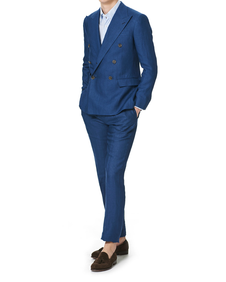 Mies | Housut | Ralph Lauren Purple Label | Linen Trousers Medium Blue