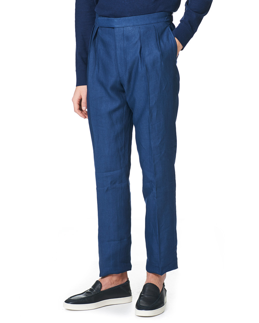 Mies | Housut | Ralph Lauren Purple Label | Linen Trousers Medium Blue