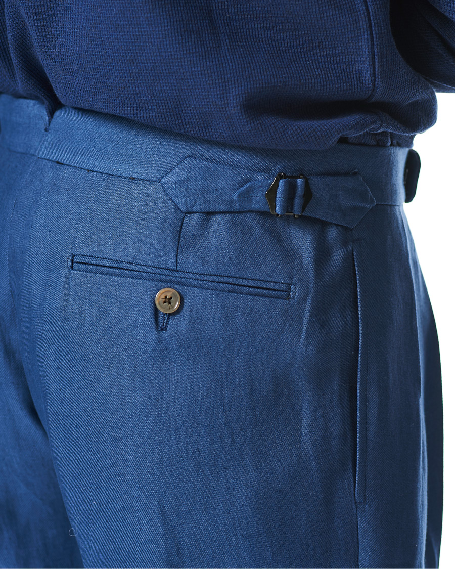 Mies | Housut | Ralph Lauren Purple Label | Linen Trousers Medium Blue